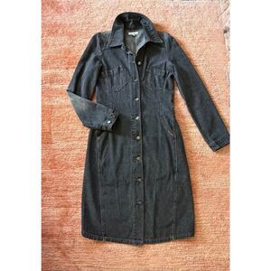 Vintage Hennes Denim Button Front Shirt Dress Dark Wash Size 36